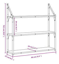 Étagère murale 3 niveaux sonoma gris 80x21x78,5 cm