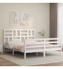 Cadre de lit avec tête de lit blanc 160x200 cm bois massif