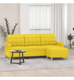 Canapé à 3 places avec repose-pieds Jaune clair 180 cm Tissu