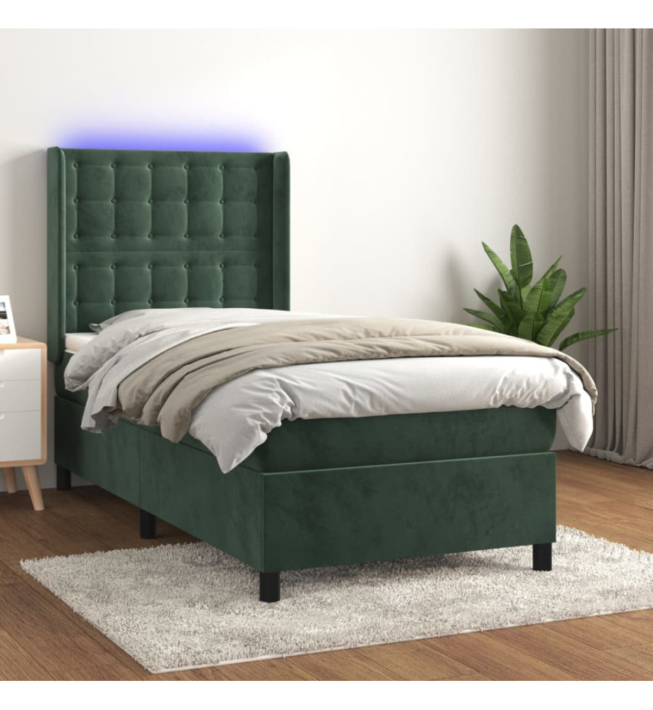 Sommier tapissier et matelas et LED Vert foncé 90x190cm Velours Sommier tapissier et matelas et LED Vert foncé 90x190cm Velours