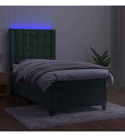 Sommier tapissier et matelas et LED Vert foncé 90x190cm Velours