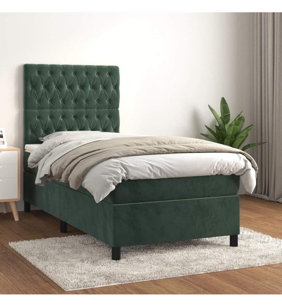 Lit à sommier tapissier et matelas Vert foncé 80x200 cm Velours Lit à sommier tapissier et matelas Vert foncé 80x200 cm Velours