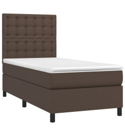Sommier tapissier et matelas et LED Marron 90x200 cm Similicuir