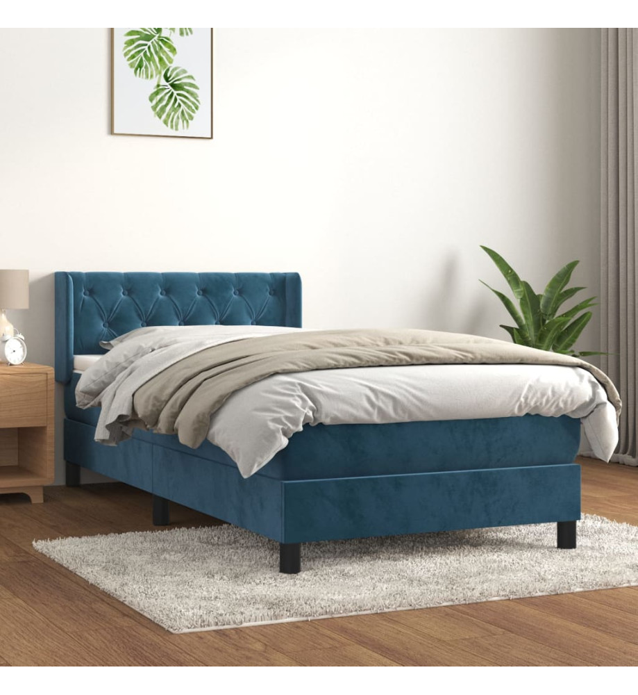 Lit à sommier tapissier et matelas Bleu foncé 80x200 cm Velours Lit à sommier tapissier et matelas Bleu foncé 80x200 cm Velours