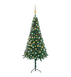 Arbre de Noël artificiel d'angle LED et boules vert 180 cm PVC