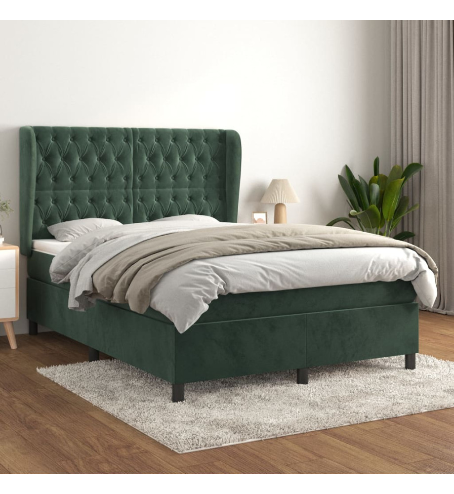 Lit à sommier tapissier et matelas Vert foncé 140x190cm Velours Lit à sommier tapissier et matelas Vert foncé 140x190cm Velours