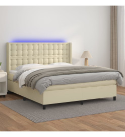 Sommier tapissier et matelas et LED Crème 180x200 cm Similicuir
