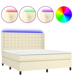 Sommier tapissier et matelas et LED Crème 180x200 cm Similicuir