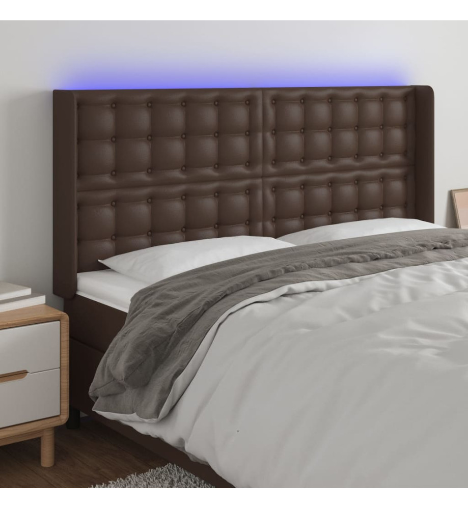 Tête de lit à LED Marron 147x16x118/128 cm Similicuir Tête de lit à LED Marron 147x16x118/128 cm Similicuir