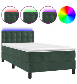 Sommier tapissier et matelas et LED Vert foncé 90x190cm Velours
