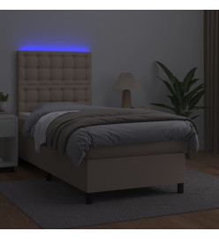 Sommier tapissier matelas et LED Cappuccino 90x200cm Similicuir