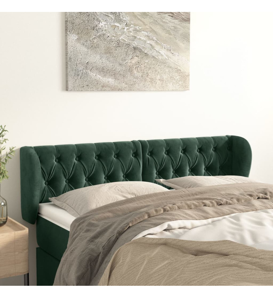 Tête de lit avec oreilles Vert foncé 163x23x78/88 cm Velours Tête de lit avec oreilles Vert foncé 163x23x78/88 cm Velours