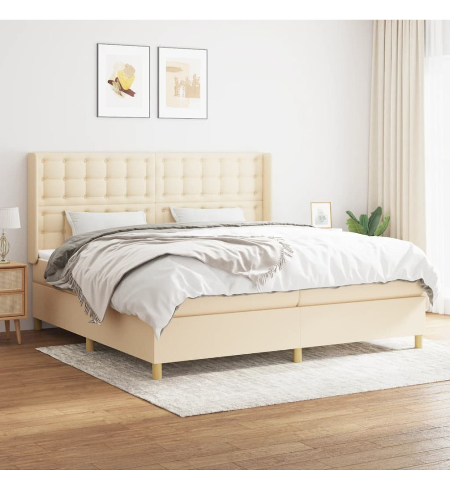 Lit à sommier tapissier avec matelas Crème 200x200 cm Tissu Lit à sommier tapissier avec matelas Crème 200x200 cm Tissu