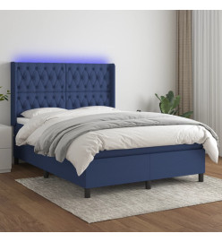 Sommier tapissier avec matelas et LED Bleu 140x190 cm Tissu