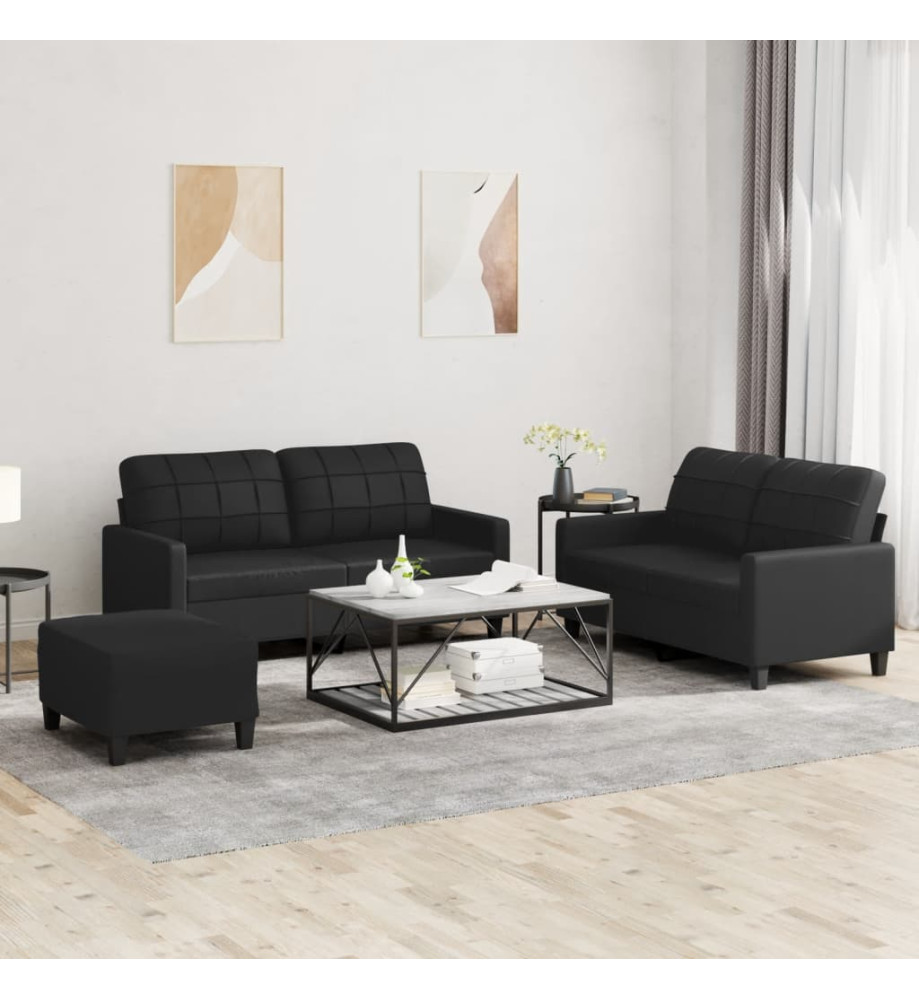 Ensemble de canapés 3 pcs avec coussins Noir Similicuir