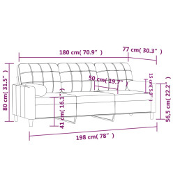 Canapé 3 places avec oreillers décoratifs crème 180 cm tissu