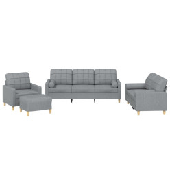 Ensemble de canapés 4 pcs coussins gris clair tissu