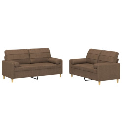 Ensemble de canapés 2 pcs avec coussins marron tissu