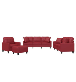 Ensemble de canapés 4 pcs et coussins rouge bordeaux similicuir