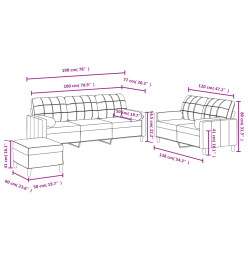 Ensemble de canapés 3 pcs avec coussins jaune clair tissu