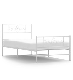 Cadre de lit métal avec tête de lit/pied de lit blanc 100x190cm