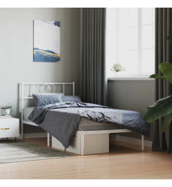 Cadre de lit métal avec tête de lit blanc 107x203 cm