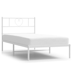 Cadre de lit métal avec tête de lit blanc 107x203 cm