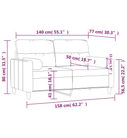 Canapé 2 places avec oreillers décoratifs crème 140 cm tissu