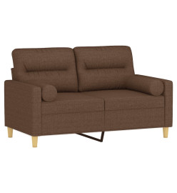 Canapé 2 places avec oreillers décoratifs marron 120 cm tissu