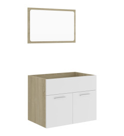 Ensemble de meubles de salle de bain 2pcs Blanc et chêne sonoma