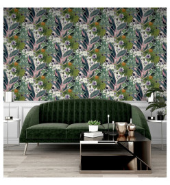 DUTCH WALLCOVERINGS Papier peint Passion Flower Blanc et vert