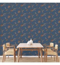 DUTCH WALLCOVERINGS Papier peint Flower Bleu foncé et bronze