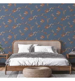 DUTCH WALLCOVERINGS Papier peint Flower Bleu foncé et bronze