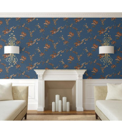 DUTCH WALLCOVERINGS Papier peint Flower Bleu foncé et bronze