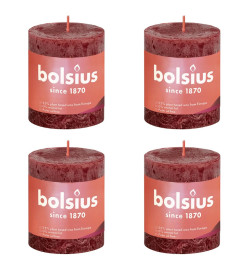 Bolsius Bougies pilier rustiques Shine 4 pcs 80x68 mm Rouge velours