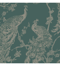 DUTCH WALLCOVERINGS Papier peint Paon Vert et argenté