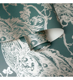 DUTCH WALLCOVERINGS Papier peint Paon Vert et argenté