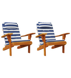 Coussins de chaise adirondack lot de 2 rayures bleu/blanc