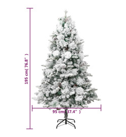 Sapin de Noël pré-éclairé avec neige floquée/cônes 195cm PVC/PE