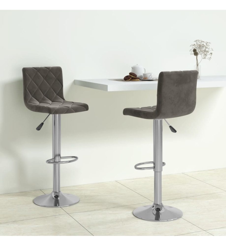 Tabourets de bar lot de 2 gris foncé velours