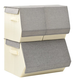 Boîtes de rangement empilables 3 pcs Tissu Gris et crème