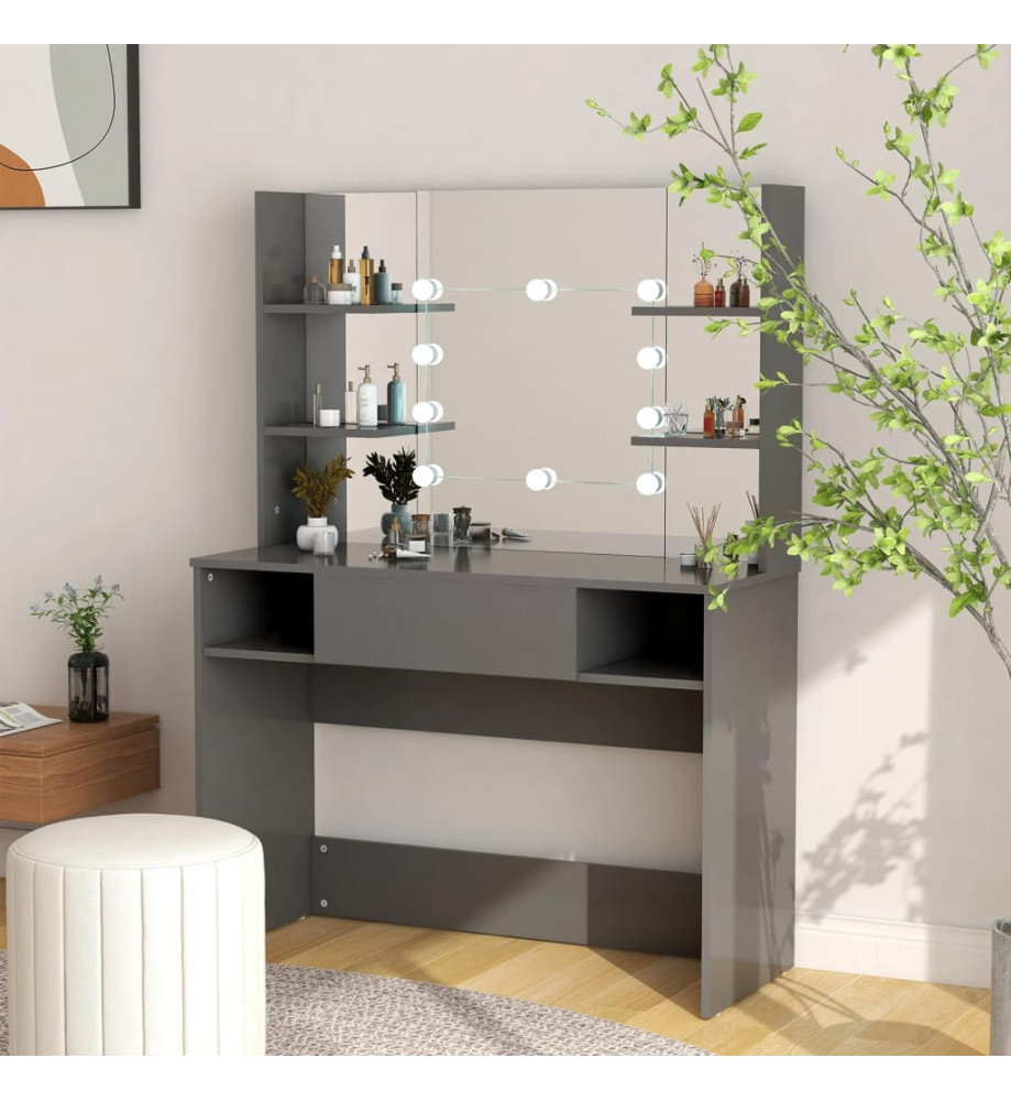 Table de maquillage avec éclairage LED 100x40x135 cm MDF Gris