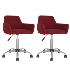 Chaises pivotantes salle à manger 2 pcs Rouge bordeaux Velours