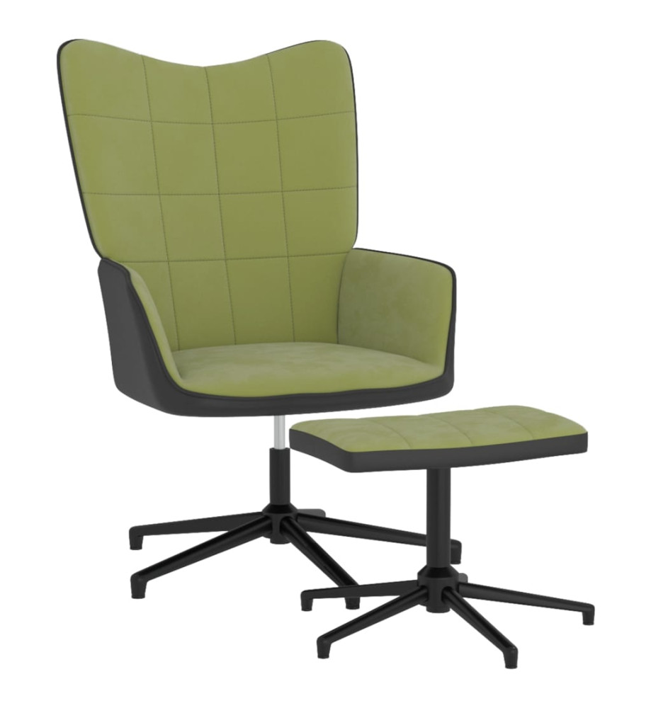 Chaise de relaxation avec repose-pied Vert clair Velours et PVC