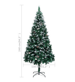 Sapin de Noël avec pommes de pin et neige blanche 240 cm