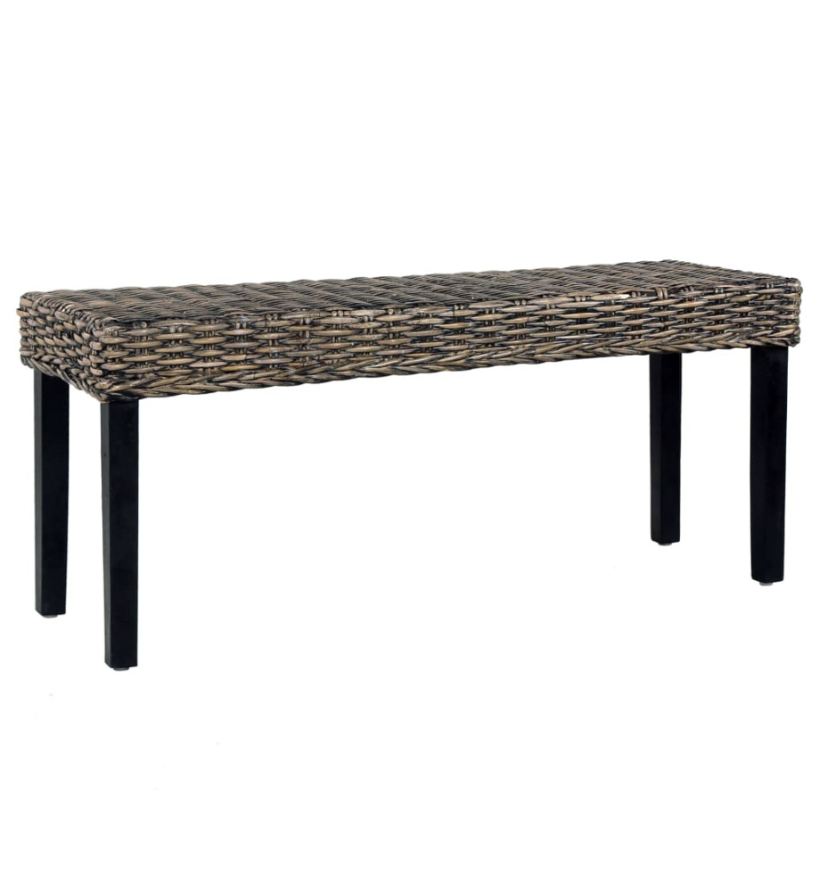 Banc 110 cm Noir Rotin naturel kubu et bois de manguier massif