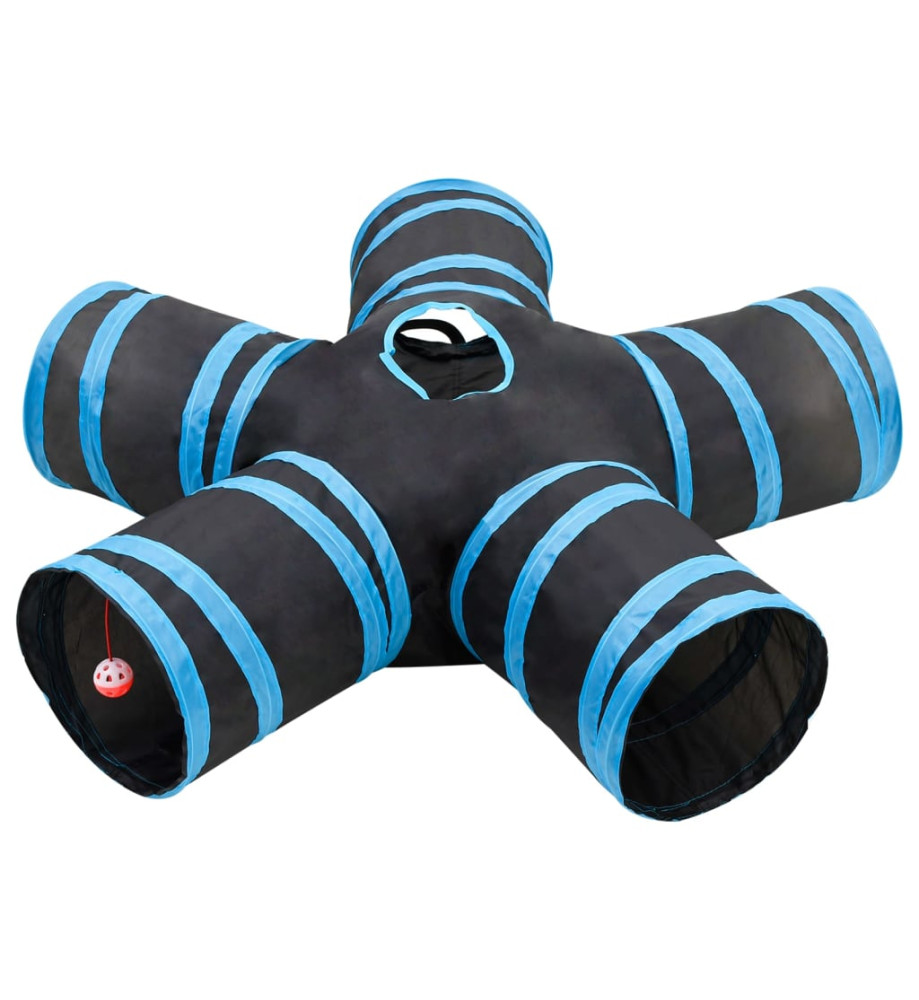 Tunnel pour chats à 5 voies Noir et bleu 25 cm Polyester