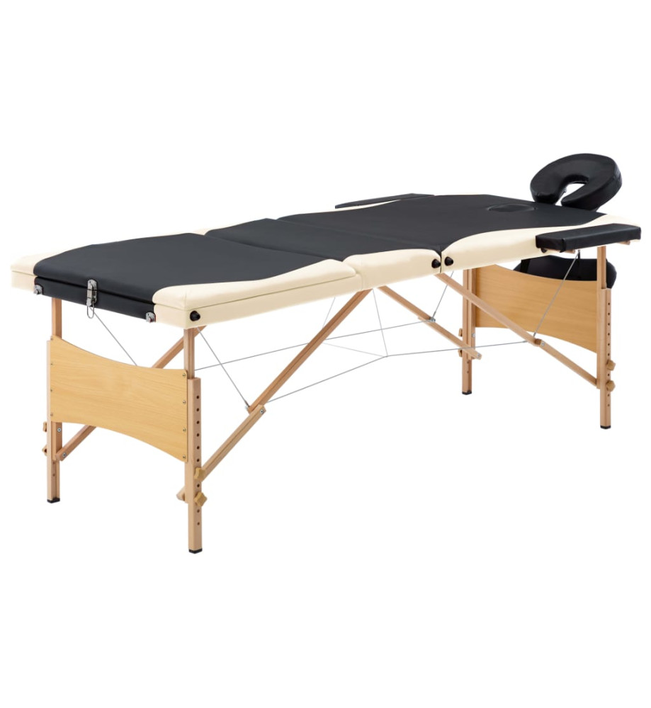 Table de massage pliable 3 zones Bois Noir et beige