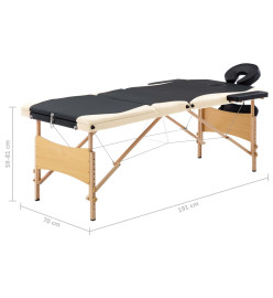 Table de massage pliable 3 zones Bois Noir et beige