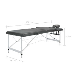 Table de massage 2 zones Cadre en aluminium Anthracite 186x68cm